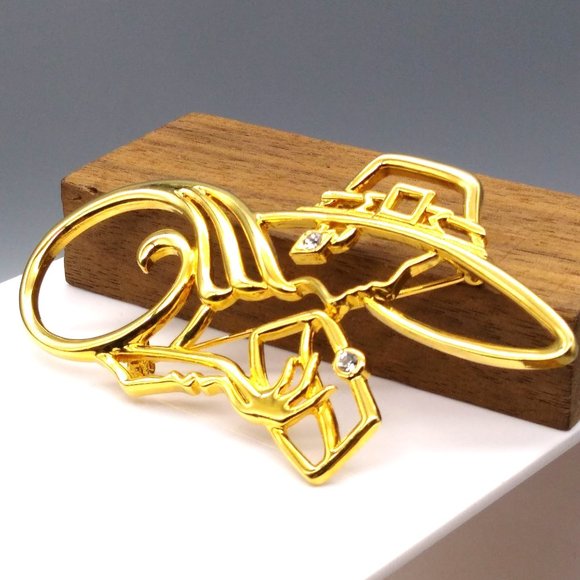 Vintage Lady Remington Outline Brooch, Large Gold Tone Silhouette Stylish Woman - Picture 2 of 3